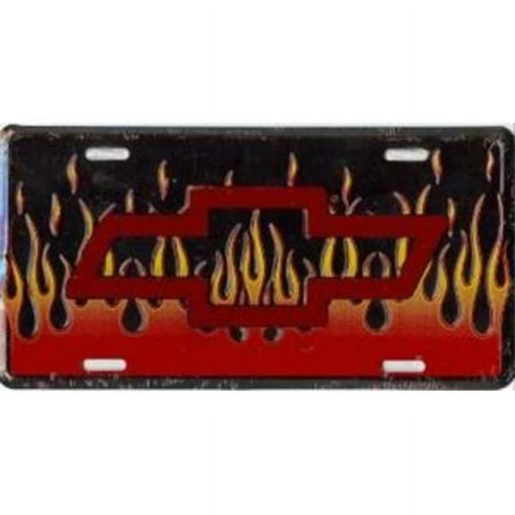 212 Main LP2593 6 x 12 in. Chevrolet Bowtie with Flames License Plate