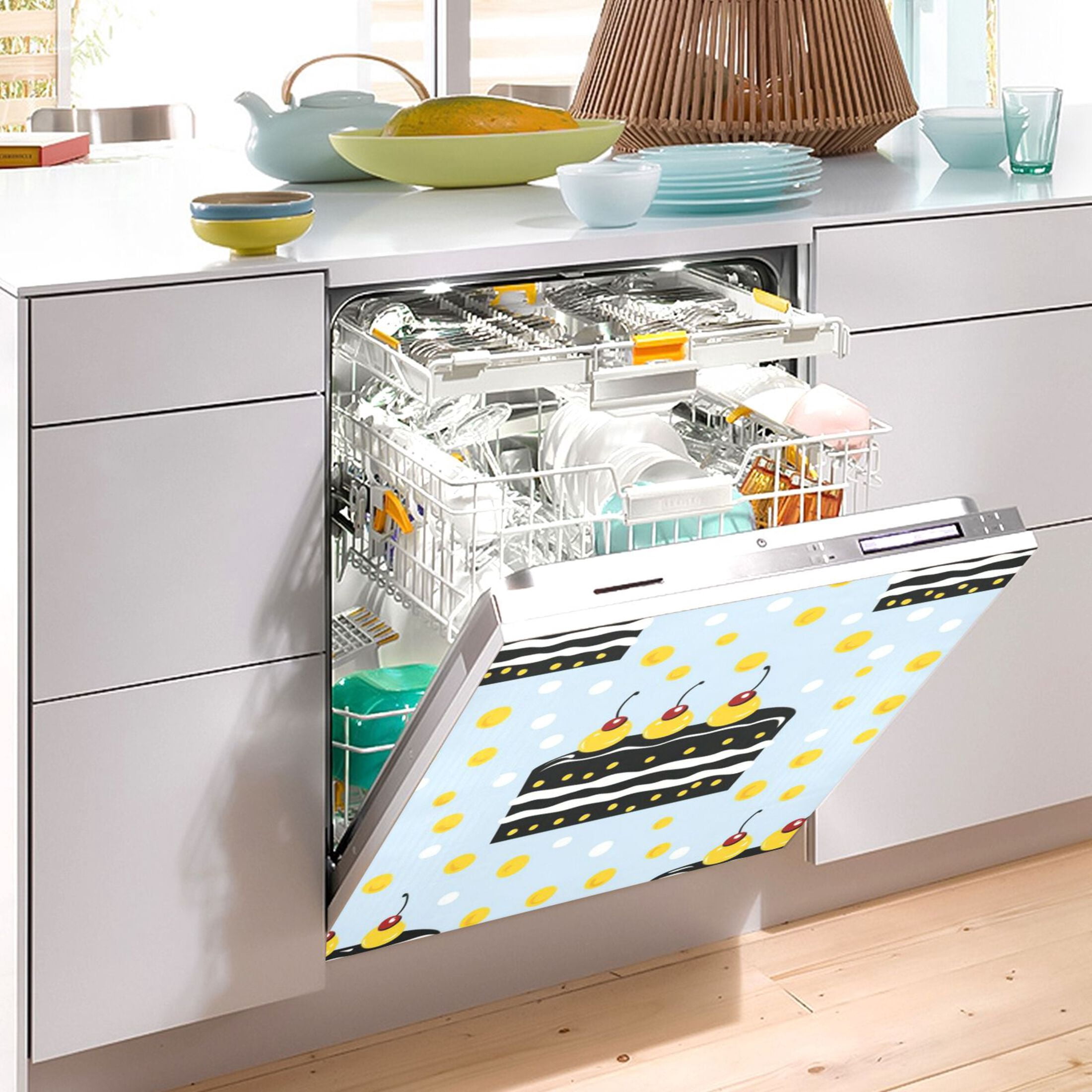 Dishwasher Magnetic Sticker 23x26 Inch Refrigerator Magnetic Sticker Washing Machine Magnetic Sticker Kitchen Panel Magnetic Sticker Home Decor Yellow Fruit Cake