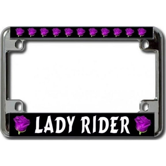 Lady Rider Purple Rose Chrome Motorcycle License Plate Frame