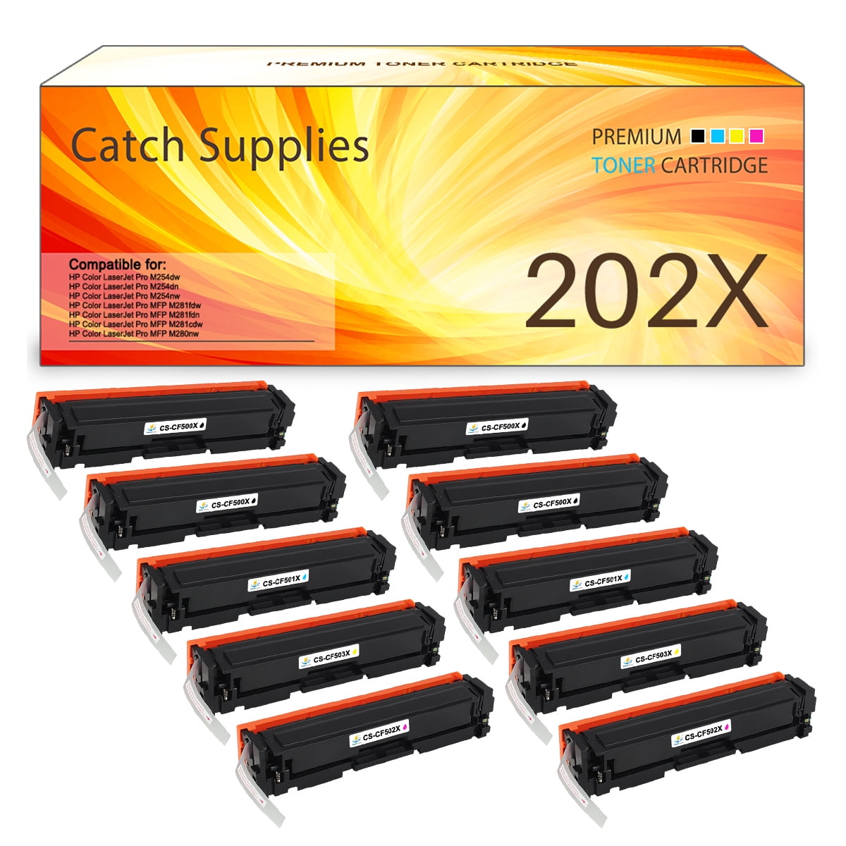 stof Mos Optøjer Catch Supplies 10-Pack Compatible Toner Replacement for HP 202X CF500X  Color LaserJet Pro M254dw M254dn M254nw MFP M281fdw M280nw Printer Ink  (4*Black, 2*Cyan, 2*Magenta, 2*Yellow) - Walmart.com