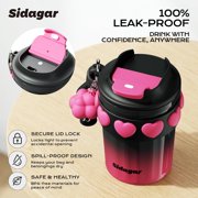 Sidagar 12 oz Cute Insulated Coffee Mug with Leak-Resistant Lid, Stainless Steel Coffee Cup, Dark Pink Heart Pattern