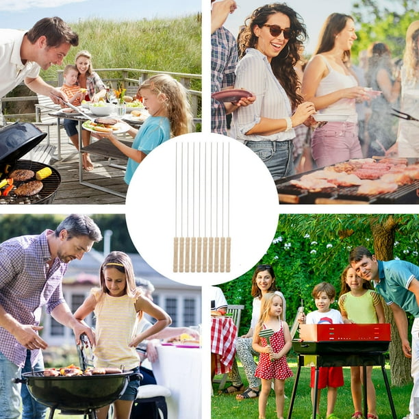 BALAHAPY 10Ud Bbq Skewer Inoxidable Con Mango De Madera Color Beige Para Asados