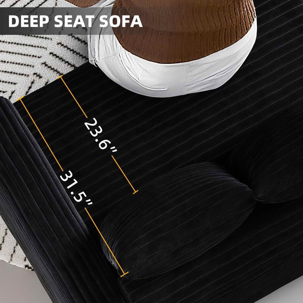 MAYEERTY 102.4" Plush Corduroy 4‑Seat Cloud Sofa, Modern Comfy Upholstered Deep Seat Couch with Soft Pillows & 2 Movable Ottomans, Convertible Sofa Lounge Chair for Living Room