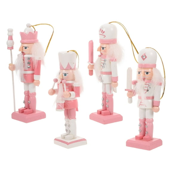 IMIKEYA 4Pcs Christmas Nutcracker Ornaments Pink Wood Hanging Decoration for Holiday Gatherings