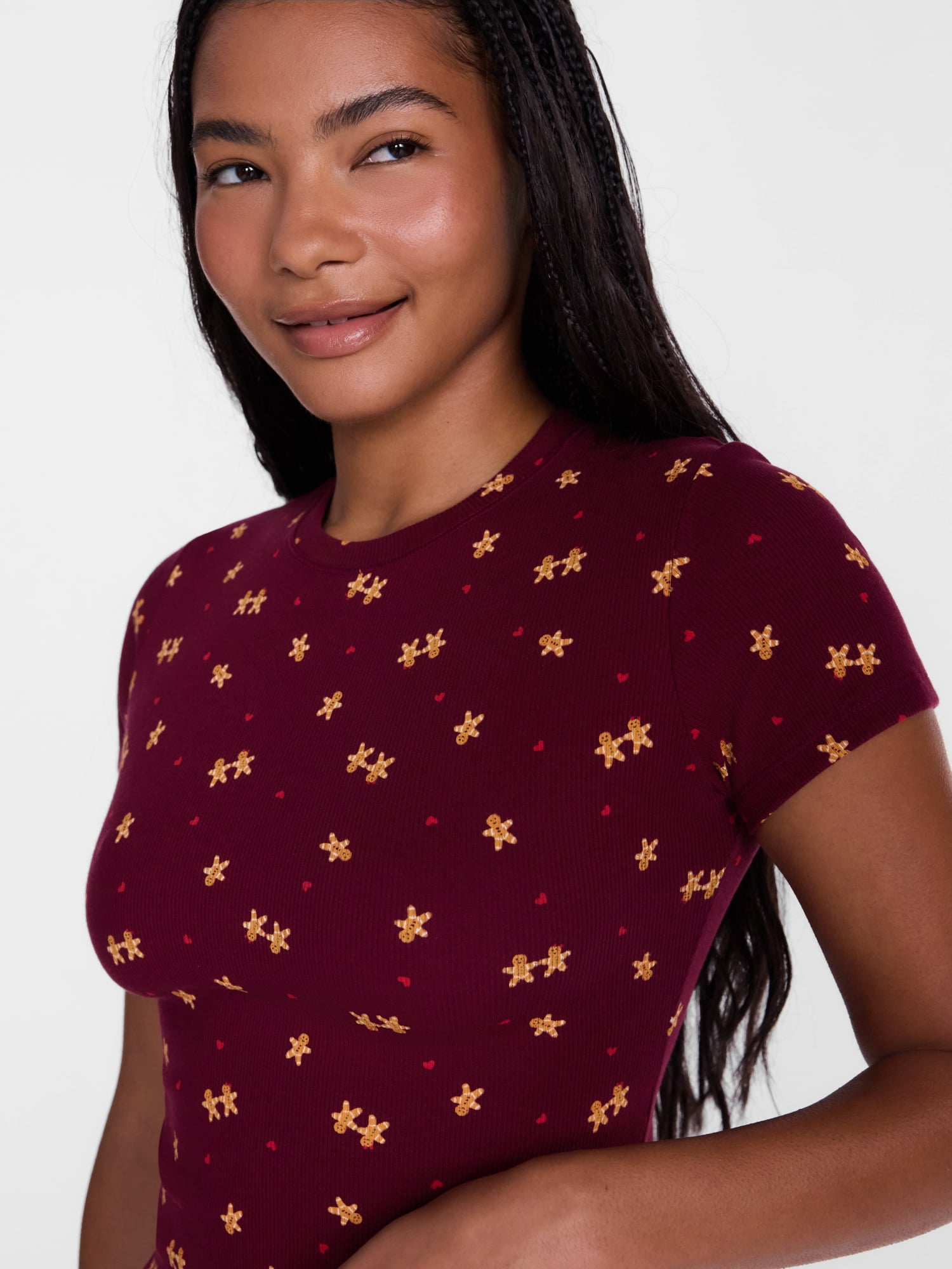 No Boundaries Cotton Stretch Ribbed Tee with Short Sleeves, Women's XS-3XL
