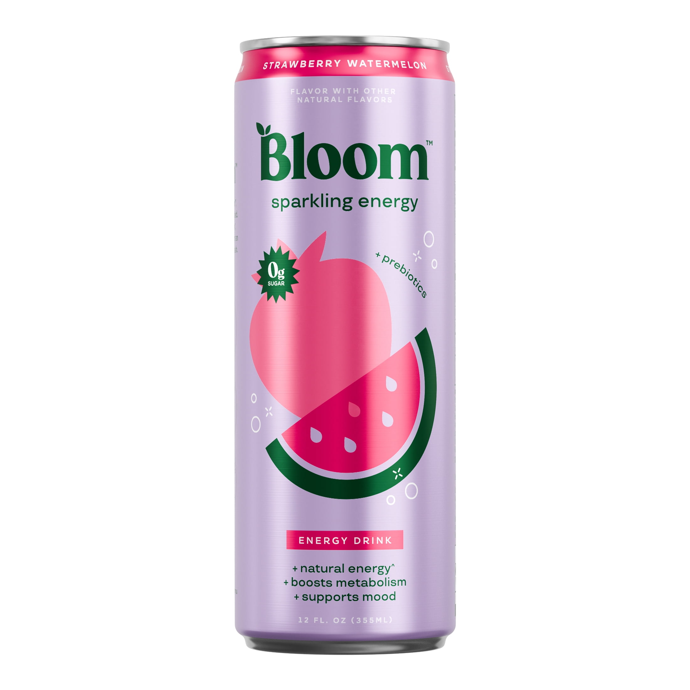 Bloom Nutrition Sparkling Energy Drink, Strawberry Watermelon, 12 fl oz Cans, 6 Pack