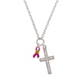 thumbnail image 2 of Delight Jewelry Silvertone Hot Pink Ribbon with Softball I Set You Apart Engraved Cross Zoey Necklace, 28", 2 of 4