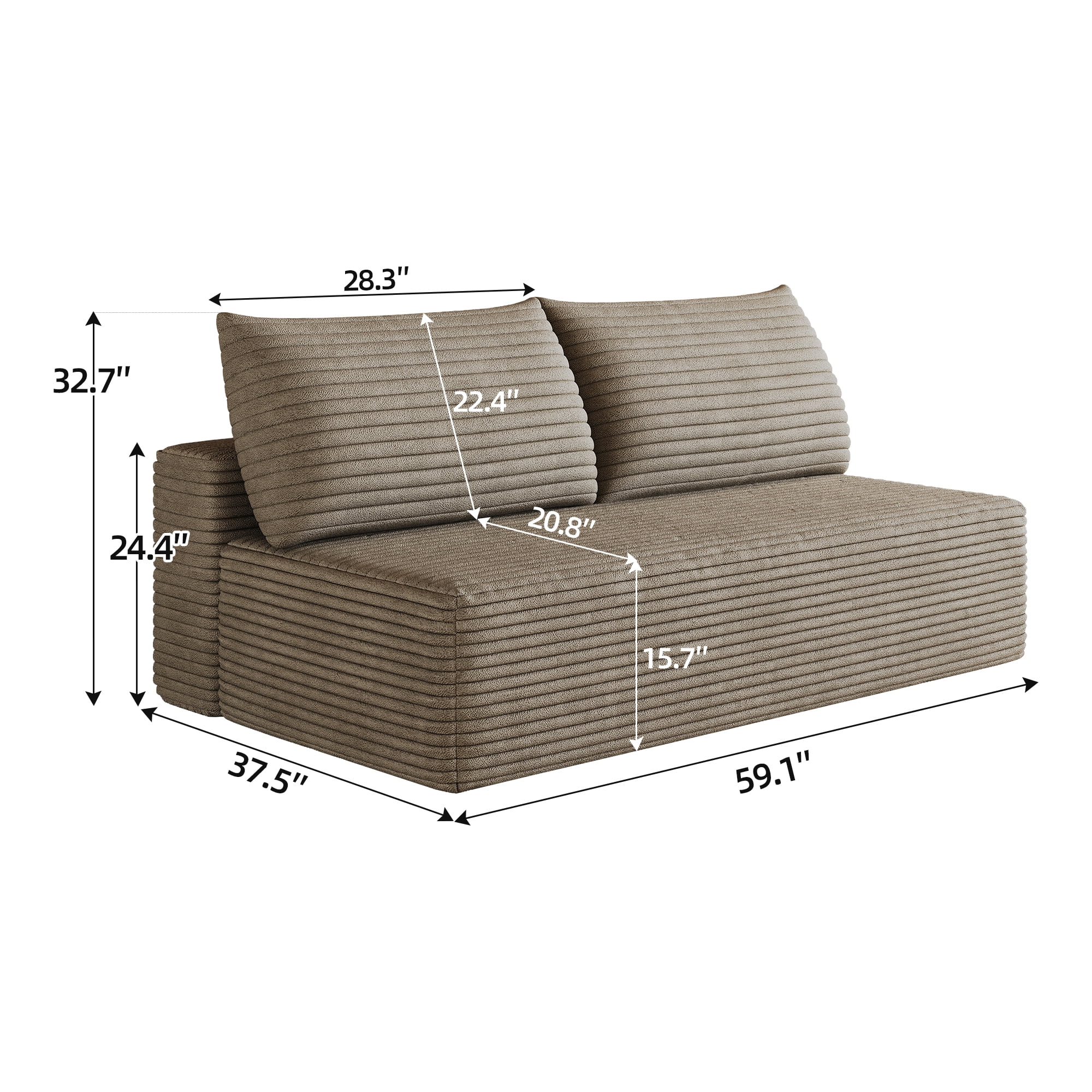 Leumius Cloud Sectional Couch,Modern Modular Sofa with Deep Seat and Backrest,Upholstered Plush Corduroy Fabric Sofa Couch with 2 Pillows for Living Room Bedroom,No Assembly,Camel