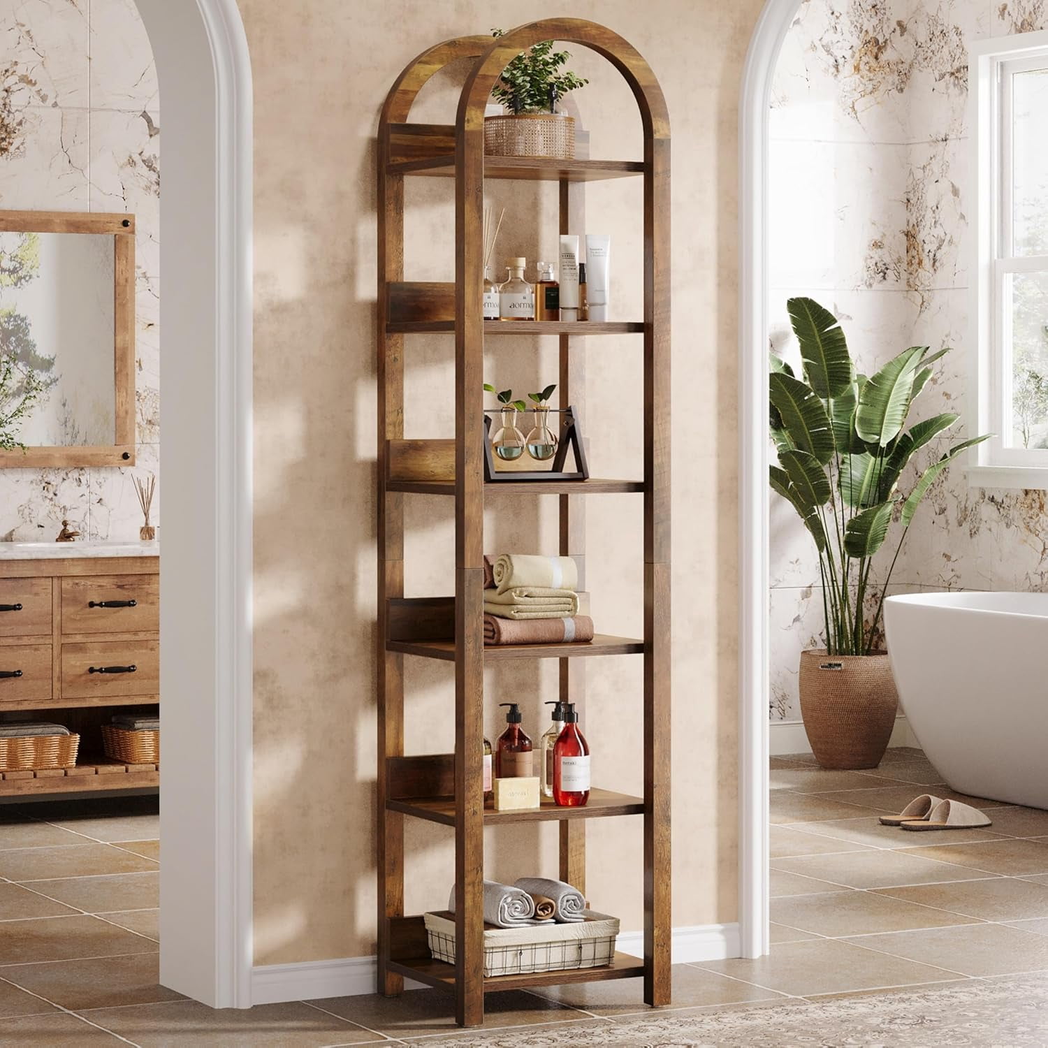 Tribesigns 6-Tier Narrow Bookshelf, 71" Tall Arched Bookcase with Shelves for Small Space