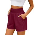 thumbnail image 4 of BUIGTTKLOP Womens Shorts Smocked High Waisted Waisted Casual Shorts Stright Wide Leg Summer Shorts with Pockets, 4 of 6