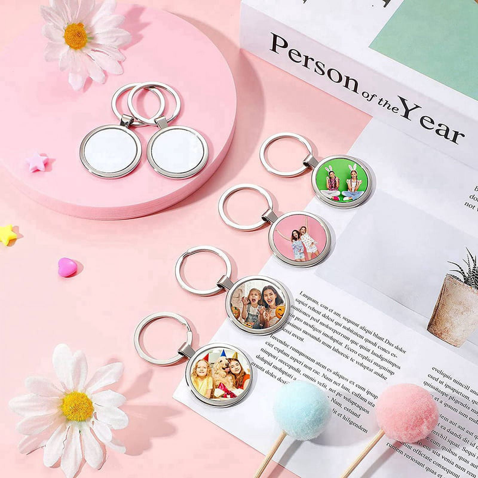 24 Pcs Sublimation Blank Keychain Round Heat Transfer Keychain Metal Board Key Rings Thick Sublimation Photo Keychain