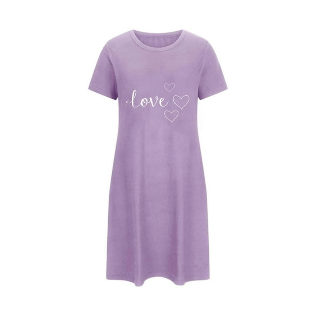 fheaev Chemises de Nuit pour Femmes Grande Taille Imprimé Saint-Valentin Chemise de Nuit Manches Courtes Col Rond Robes de Maison Courtes Imprimé Floral