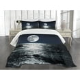 thumbnail image 3 of Ambesonne Moon Quilted Bedspread Set 3 Pcs, Ethereal Theme Drawing, King Size, Dark Blue Black White, 3 of 5