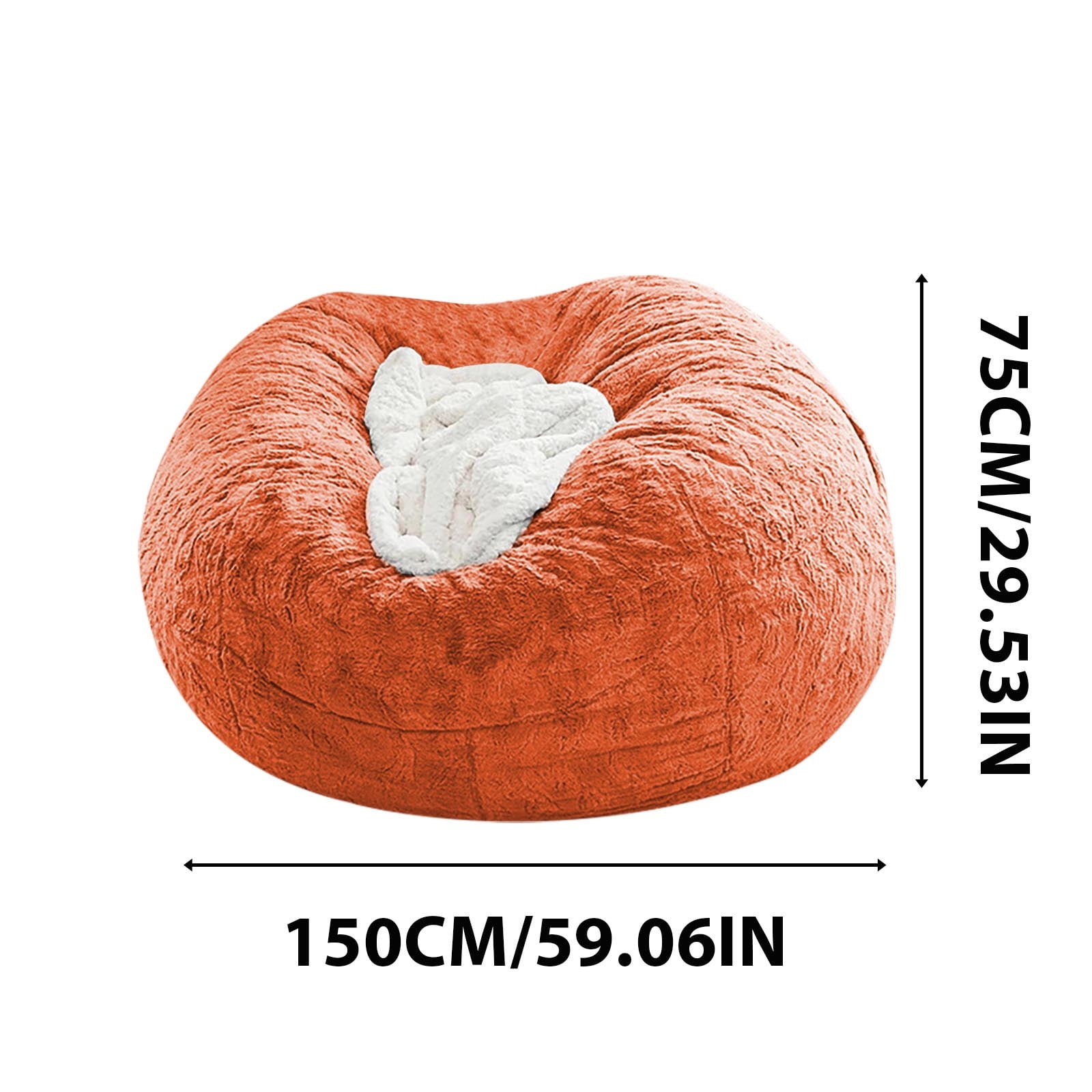 Begzeat Clearance Giant Fur Bean Bag Chair Cover for Kids Adults, Living Room Furniture Big Round Soft Fluffy Faux Fur Beanbag Lazy Sofa Bed Cover(Cover only, No Filler, Orange, 6FT)