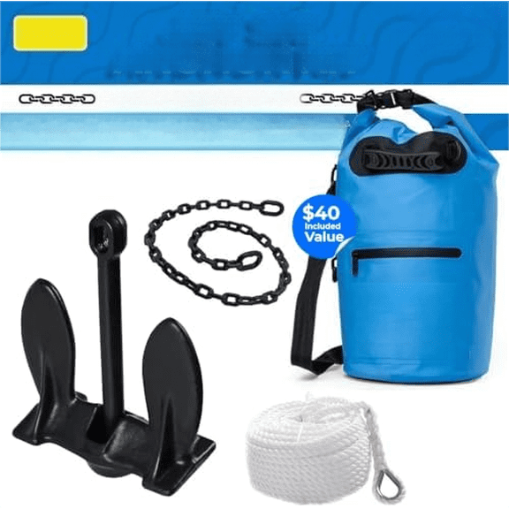Jet Ski Anchor Kit | Kayak Anchor Kit PVC Coated Boat Anchor Chain with Stainless Steel Shackles with 50 Feet Rope & Anchor Bag | Galvanized Navy Anchor Canoe Small Boat Anchor for Fishing
