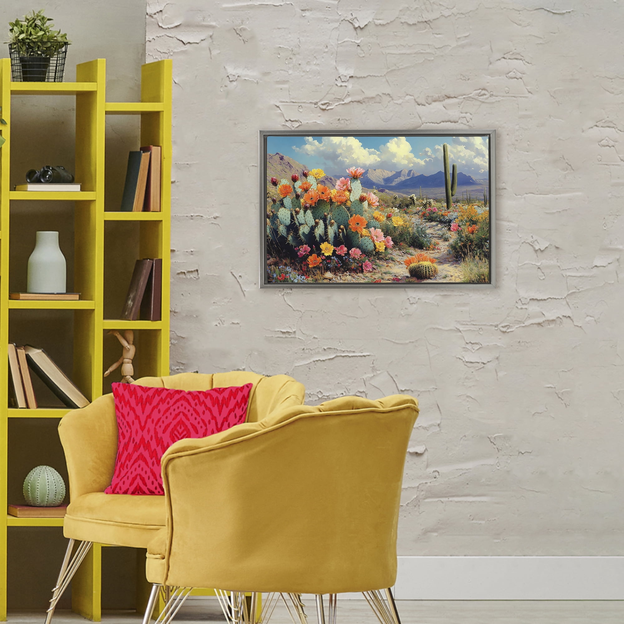 Stupell Industries Vibrant Cacti in Desert Gray Framed Floater Canvas Wall Art, design by Franklyn Gregory