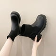 thumbnail image 6 of Dasayo Black Boots for Women Winter Ankle Chunky Low Heel Round Toe Stretch Faux Leather Shoes Women Shoes 36, 6 of 9