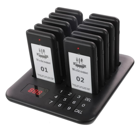 LOUKIENE Restaurant Pager System, 10 Wireless Pagers, Touch Keyboard Calling Customers Waiting Beepers with Vibration Flash and Buzzer for Queue in F