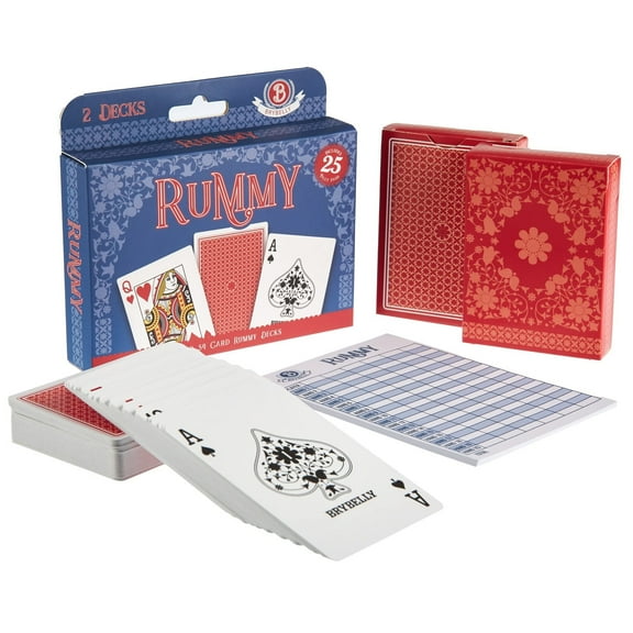 Rummy Card Game Kit - Classic Family Melding Game for 2-6 Players - Two Plastic-Coated Poker-Size, Standard Index Decks of 54 Cards   25 Tear-Away Score Pads   Full Instructions for Gin Rummy
