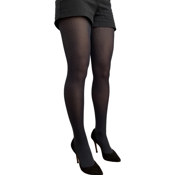 Black and Gray Herringbone tights For Women