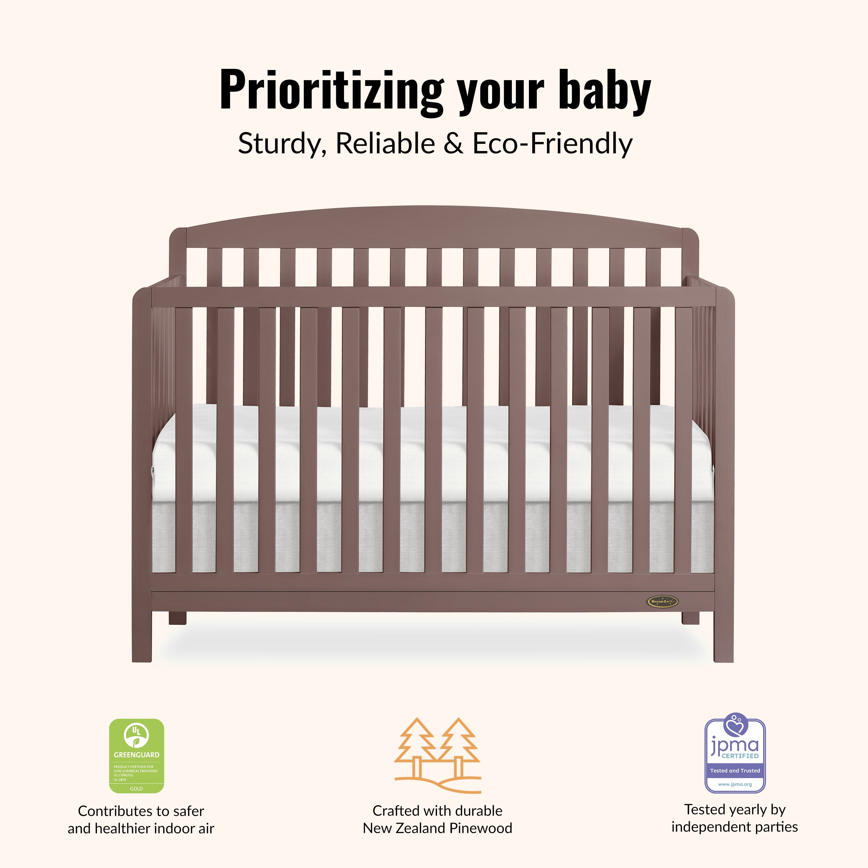 Lit bébé convertible 5 en 1 Dream On Me Odelle, couleur beurre d'amande