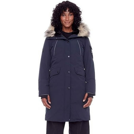 Alpine North Women's Vegan Down Long Parka Winter Jacket, Navy, Medium