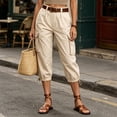 thumbnail image 5 of ClodeEU Women's High Waist Cropped Cargo Pants,Casual Capri Trousers with Pockets Beige,Women's Plus XL, 5 of 8