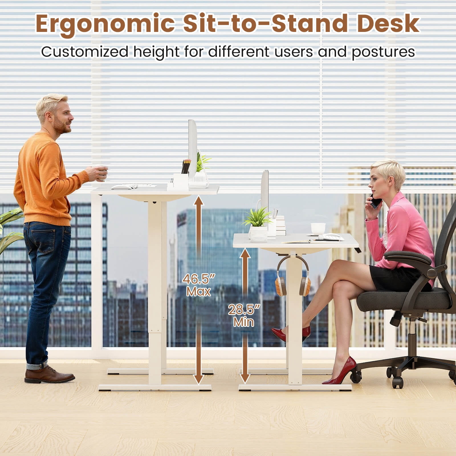 Costway 48” x 24” Electric Standing Desk with LED Display 2 Memory Height Settings for Home White