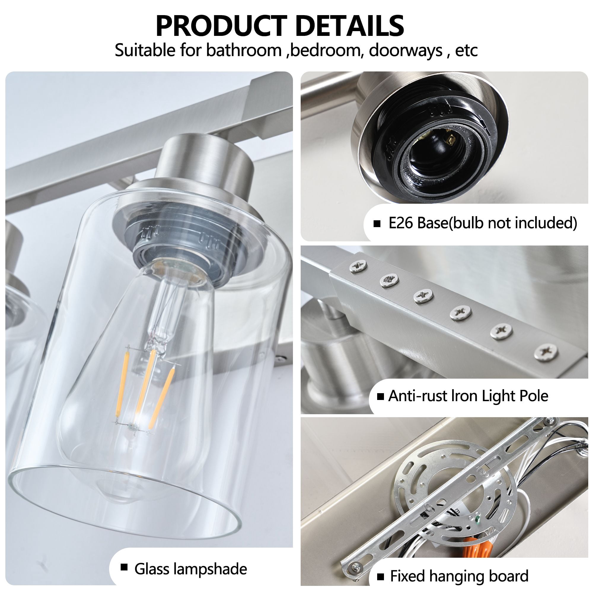 65 Inch Brushed Nickel 10-Light Bathroom Vanity Light Fixture, Modern Wall Sconce with Clear Glass Shades for Over Mirror, Hardwired Mount, Industrial Bathroom Lighting, Bulbs Not Included