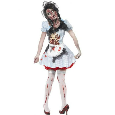 Smiffys 21579XS Blue Horror Zombie Countrygirl Costume Dress with Latex Chest Piece & Apron - Extra Small