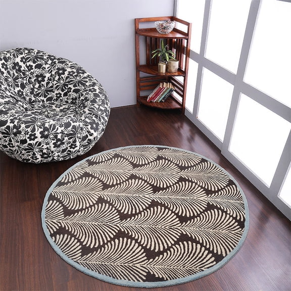 Rugsotic Carpets Hand Tufted Wool Eco-Friendly 8'x8' Area Rugs Round Brown Beige Contemporary Modern High Pile Thick Handmade Anti Skid Indoor Rug for Living Room, Bedroom K00725