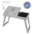 thumbnail image 3 of TeqHome Foldable Lap Desk with Fan and Light Height & Angle Adjustable Laptop Table for Bed and Sofa Grey, 3 of 10