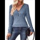thumbnail image 3 of Suéter Holgado de Punto Acanalado con Cuello de Media Cremallera para Mujer, Blusas Casuales de Larga de Color Liso, Blusas Cómodas y Cálidas Azul L, 3 of 9