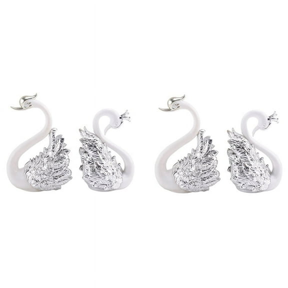 4 Pieces of Swan Ornaments Figurines,Swan Cake Decoration,Car Figurines Decoration,Home Wedding B