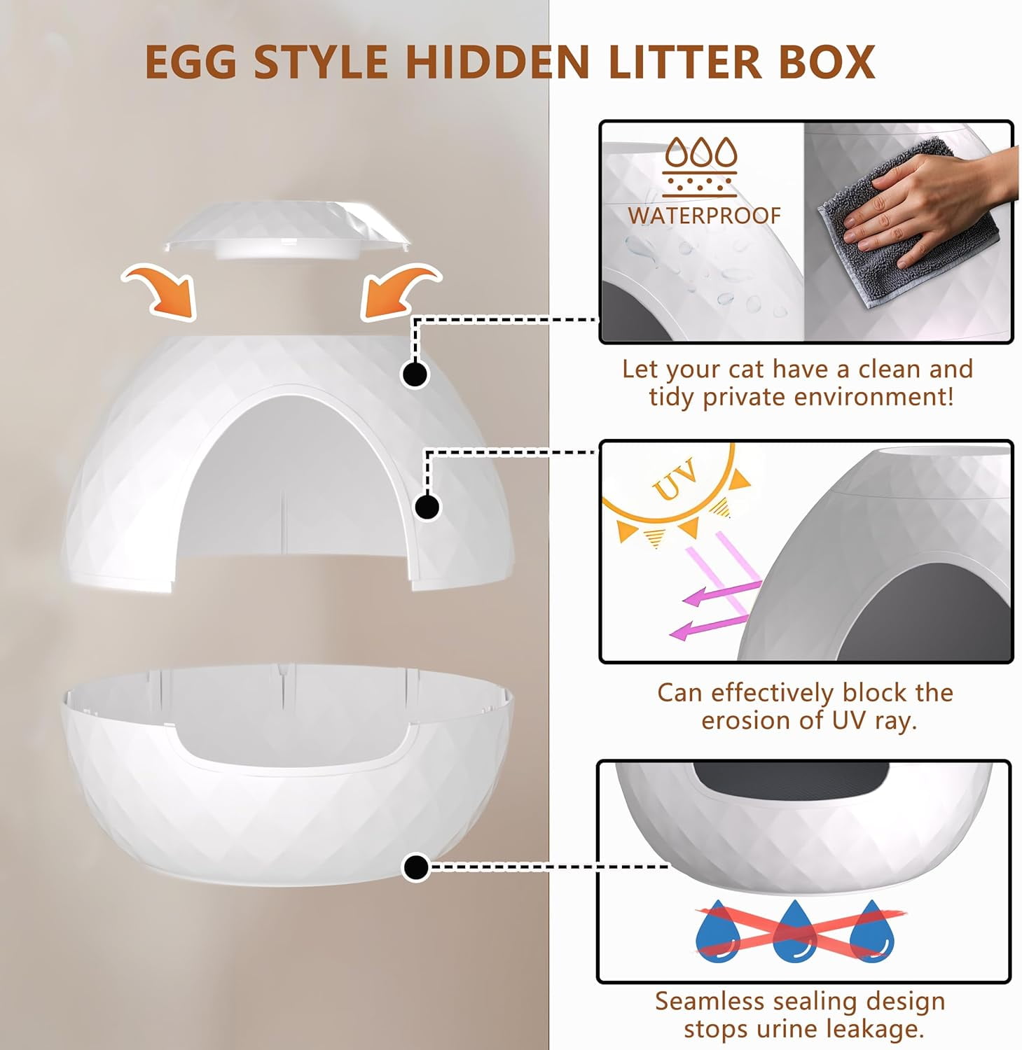 Hidden Cat Litter Box, Plant Cat Litter Box with Removable Planter Top Vented, Multi-Functional Resin Litter Boxes Enclosure Furniture, Easy to Clean, for Living Room Indoor (White, No Plant)