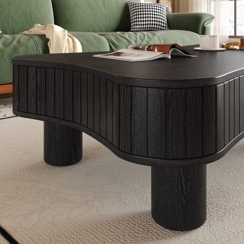 42" Lift Top Coffee Table with Hidden Storage, Fluted Panel Center Table with Hydraulic Lift, Rounded Corners, Wood Living Room Coffee Table for Small Spaces, Black