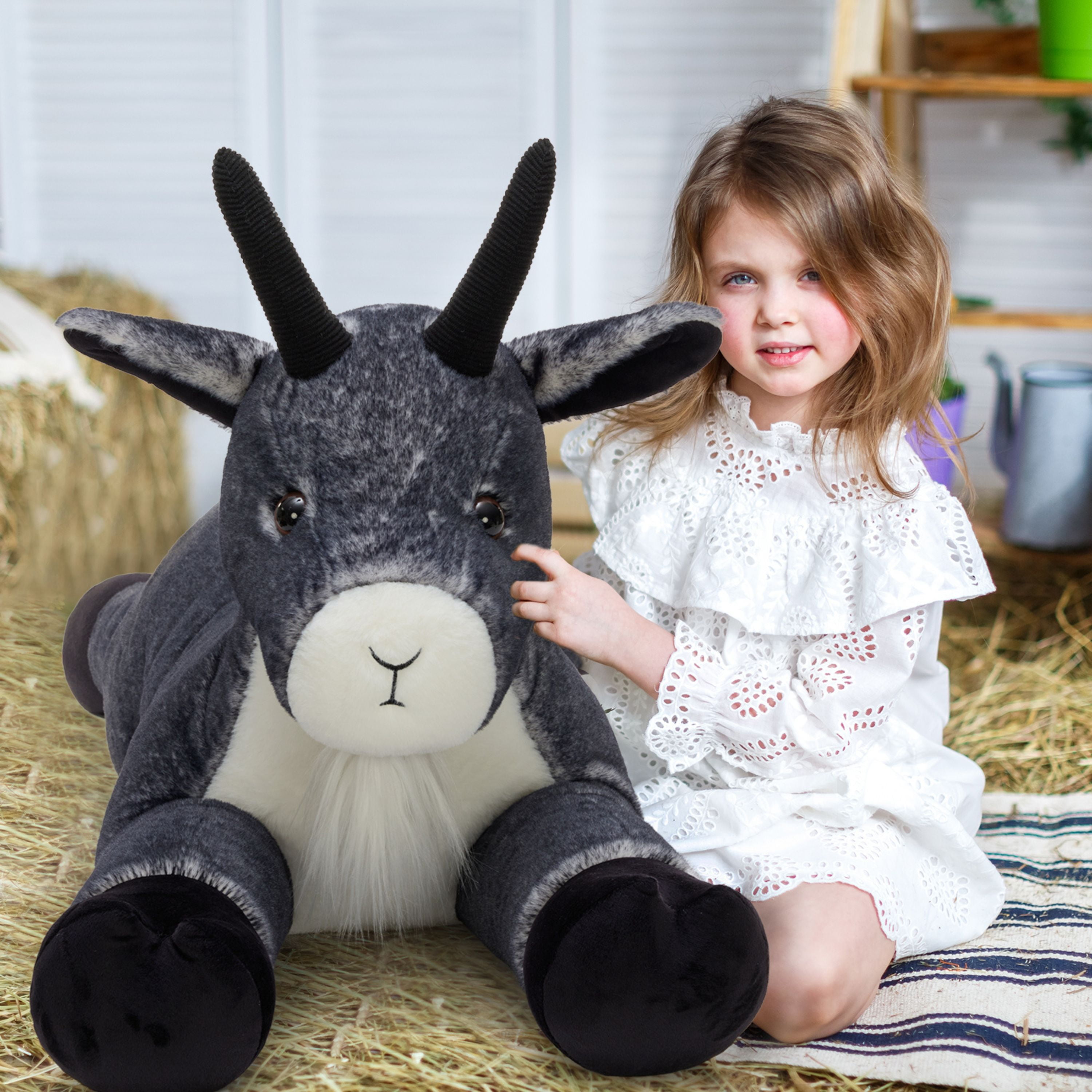 Muiteiur 39" Black Goat Stuffed Animal Soft Goat Plush Toy Body Pillow