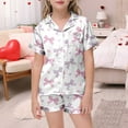 thumbnail image 2 of Gelikeya Pink Puff 2 Piece Outfits for Girls Bow Printed Pajama Set Silk Lapel Button Down Short Sets Cute Preppy Clothing Sets 2-13Y (Kids, 019-Pink, 8-9 Years), 2 of 5