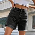 thumbnail image 2 of XIAONU Solid Denim Shorts for Women Frayed Hem Denim Stitching Casual Wear Shorts, 2 of 4