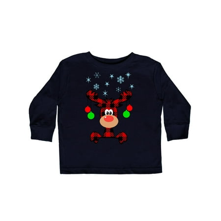 

Inktastic Cute Flannel Reindeer with Christmas Bulbs and Snowflakes Gift Toddler Boy or Toddler Girl Long Sleeve T-Shirt