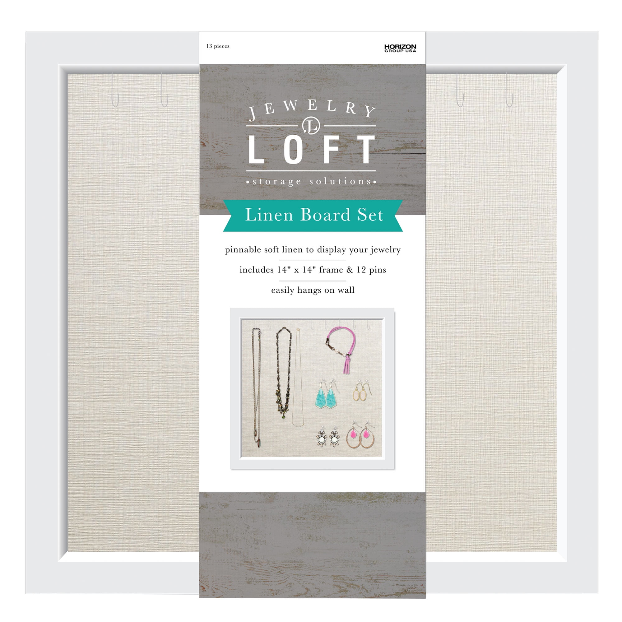Jewelry Loft Linen Board Display Set, 14 in. x 14 in. with 12 Hooks