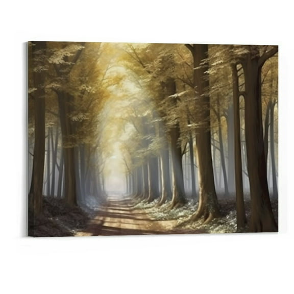 Creowell Autumn Nature Forest Foggy Landscape Wall Art Canvas Painting Tree in Sunshine Poster Print Picture for Modern Home Decor 20x16 Inch