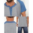 thumbnail image 7 of DARING DIVA Men's Raglan Henley Retro Short Sleeve Button Down T-Shirt L Light Gray, 7 of 7