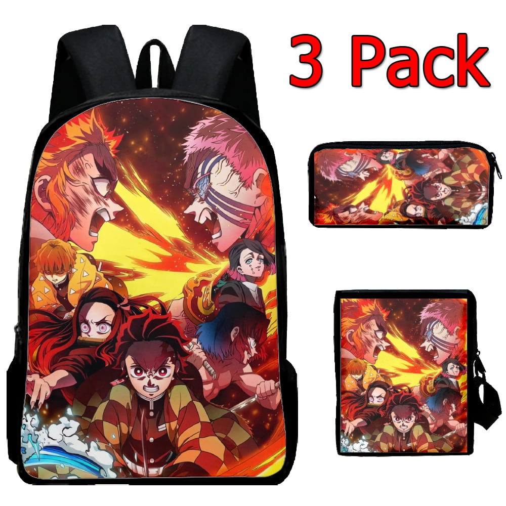 Fnyko Backpack 3 Pack Anime Demon Slayer Backpack 3D Print Casual Backpacks Oxford Laptop