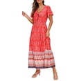 thumbnail image 1 of Mialoley Femmes Robe Longue, Élégante Manches Courtes V Cou Graphique Imprimé en Vrac Plage Robe Robe de Vacances, 1 of 9