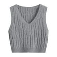 thumbnail image 1 of Chaleco de mujer, cuello en V, tejido de punto trenzado, sin mangas, corte holgado, color liso, tallas S-M-L, 1 of 3