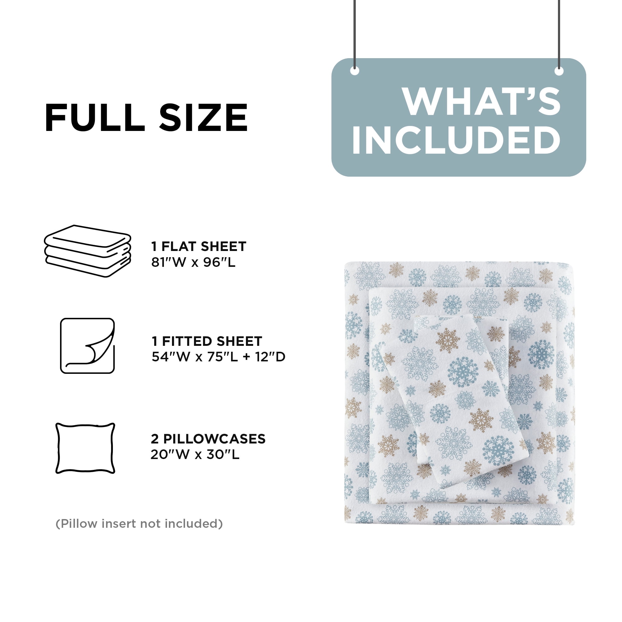 Regency Heights Full Size Cotton Flannel Sheet Set, 4-Piece Flannel Bed Sheets Full, 100% Cotton Bed Sheets Set with Deep Pocket, Tan/Blue Snowflakes
