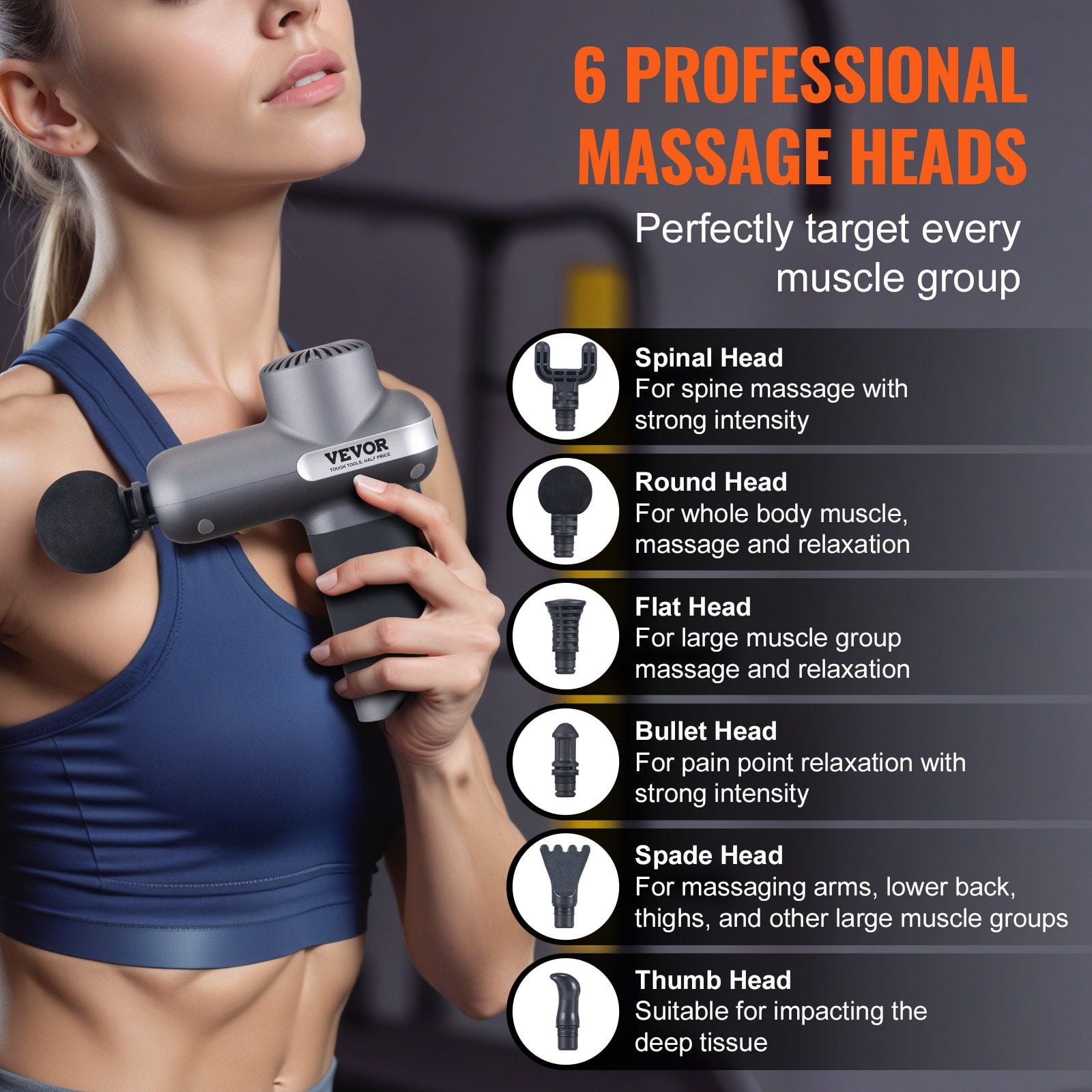Mini Massage Gun for Athletes 5 Speed Settings 6 Massage Heads 7.4V 2500mAh Battery Handheld Muscle Pain Relief Relaxation