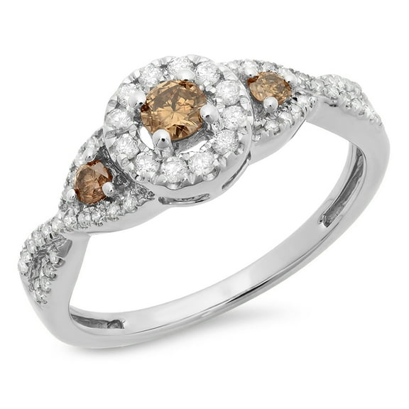 Dazzlingrock Collection 0.50 Carat (ctw) 10K Champagne & White Diamond Bridal Engagement Ring 1/2 CT, White Gold, Size 9