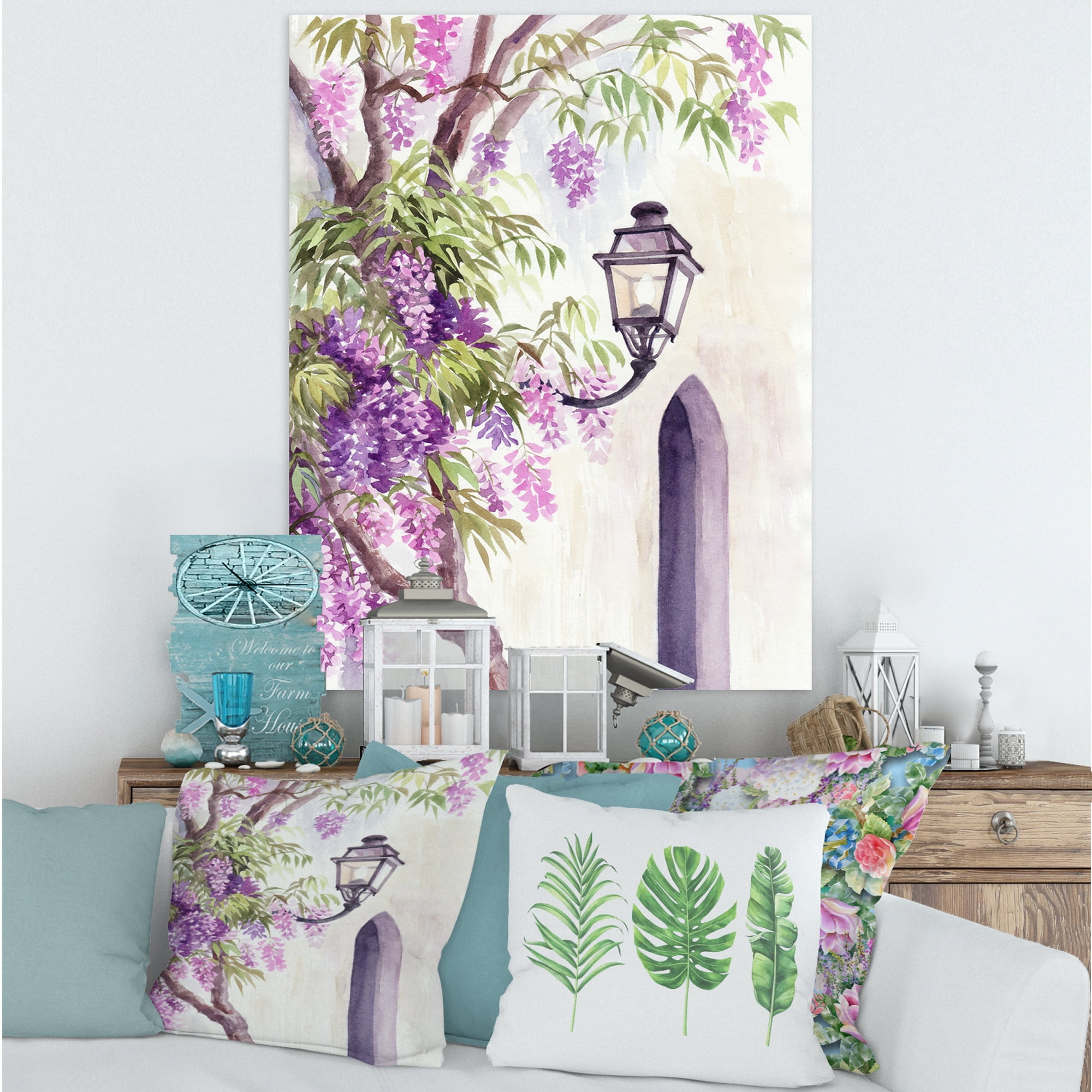Designart Lantern and Wisteria Canvas Art Print, 8x12 in